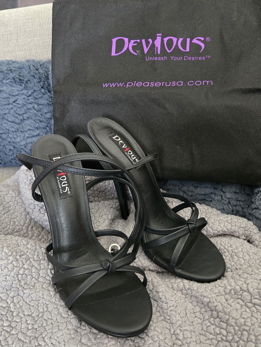 Devious Black Strappy Knot-Detail Stiletto Heels